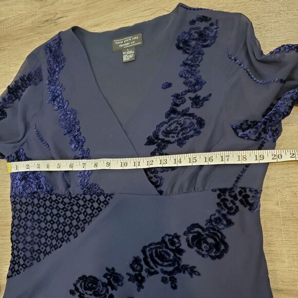 Y2K Silk Blend Burnout Velvet Babydoll Top Flared Sleeve Whimsigoth Fairy Grunge - Picture 7 of 12